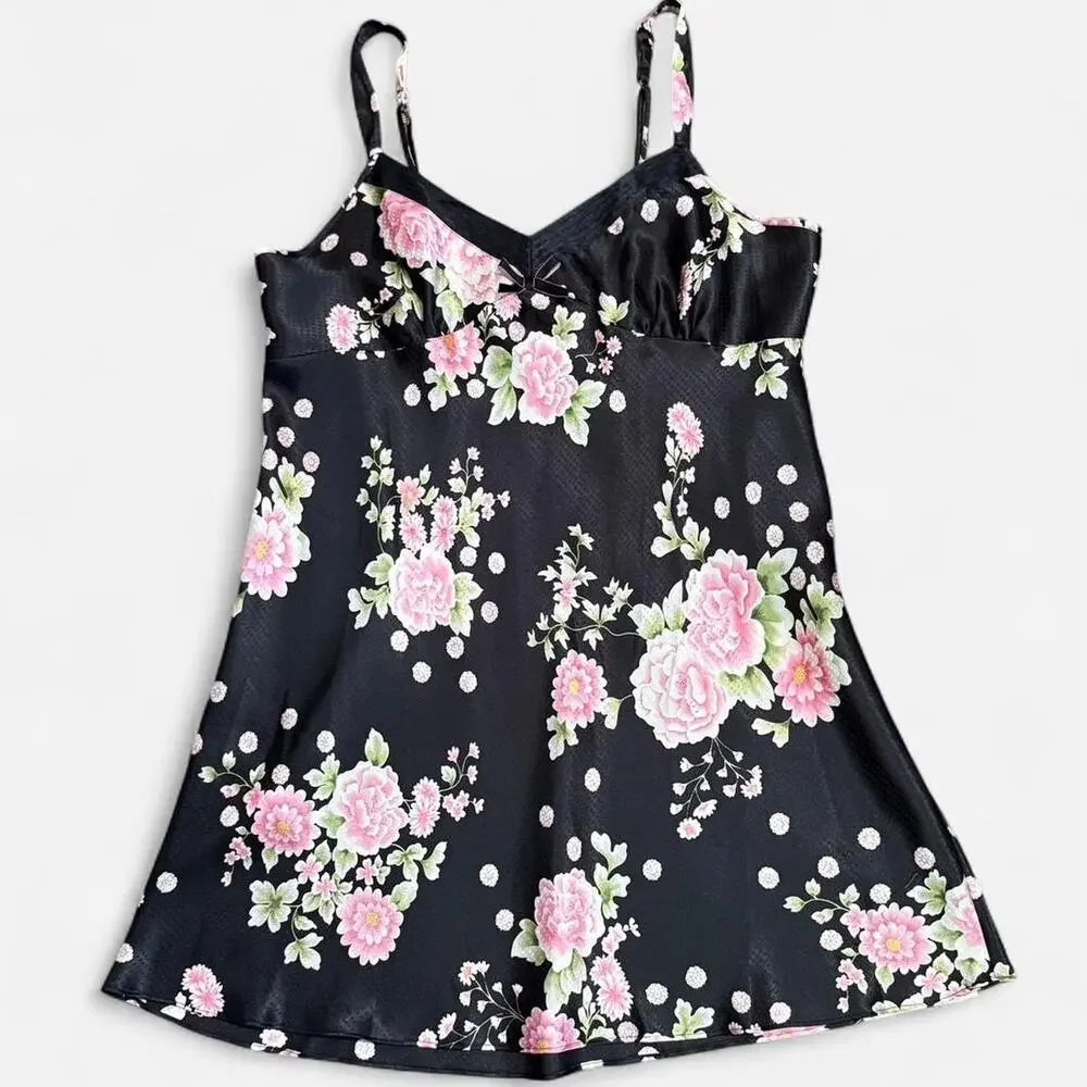 NWT Y2K Morgan Taylor Black & Pink Floral Dark Coquette Romantic Satin Slip XL - Picture 6 of 8
